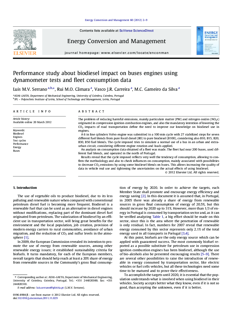 Performance study about biodiesel impact on buses engines using dynamometer tests and fleet consumption data