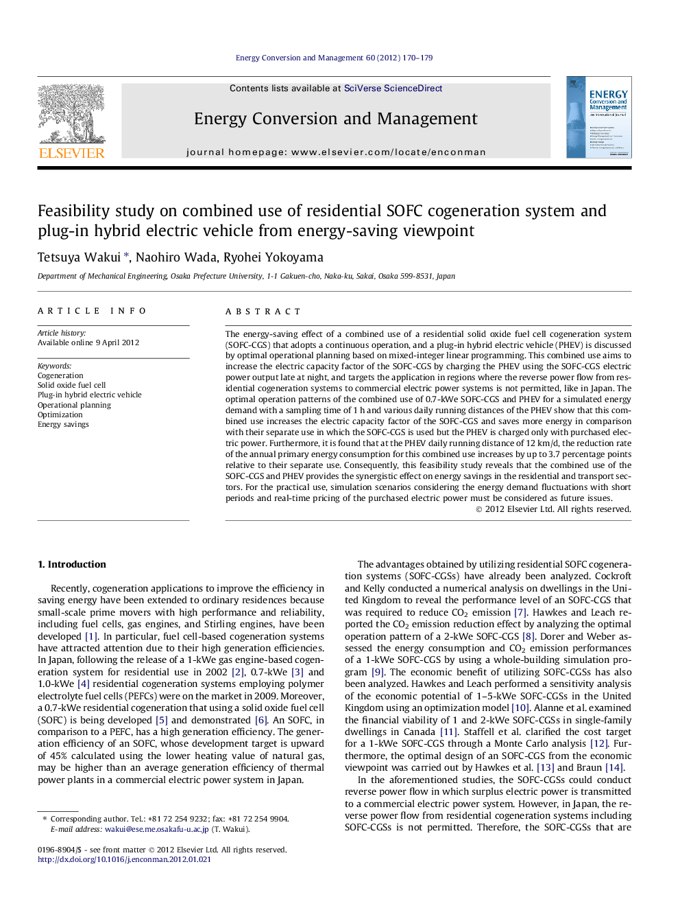 Feasibility study on combined use of residential SOFC cogeneration system and plug-in hybrid electric vehicle from energy-saving viewpoint