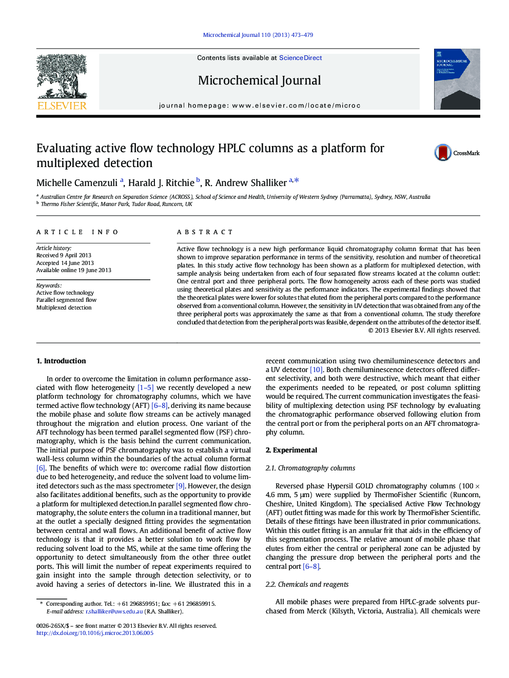 Evaluating active flow technology HPLC columns as a platform for multiplexed detection