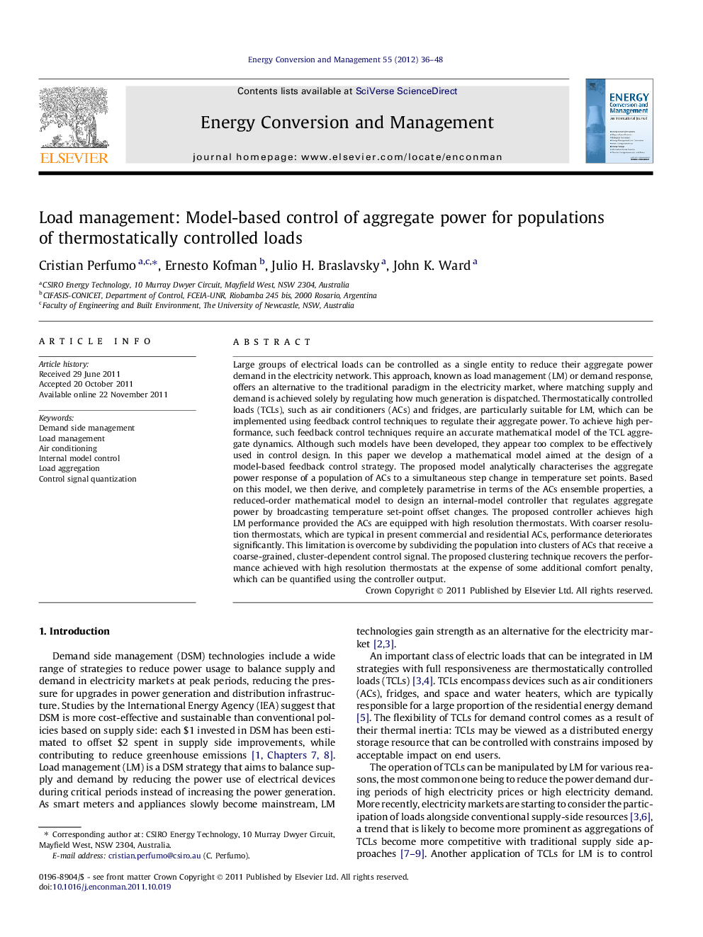 Load management: Model-based control of aggregate power for populations of thermostatically controlled loads