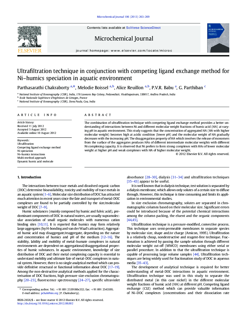 Ultrafiltration technique in conjunction with competing ligand exchange method for Ni-humics speciation in aquatic environment