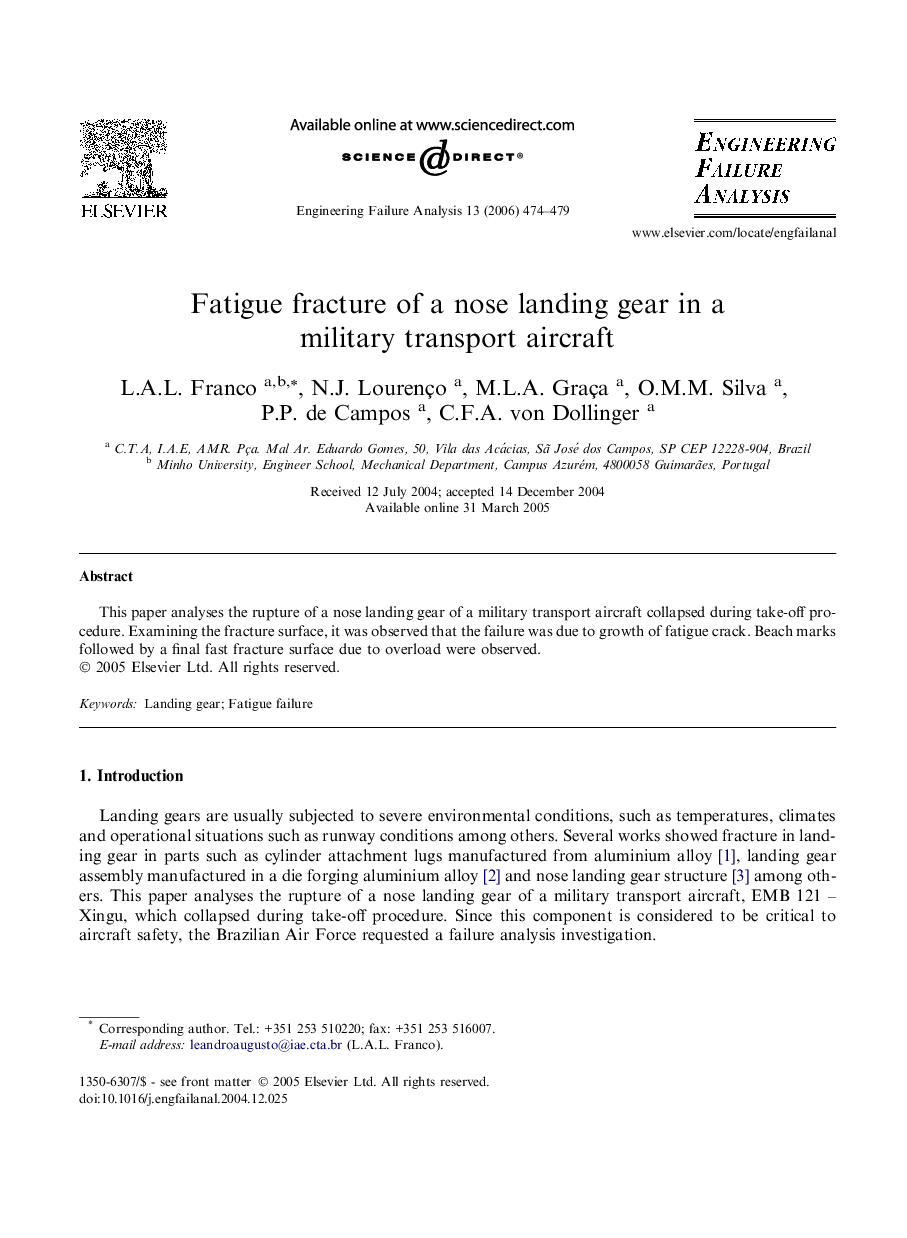 Fatigue fracture of a nose landing gear in a military transport aircraft