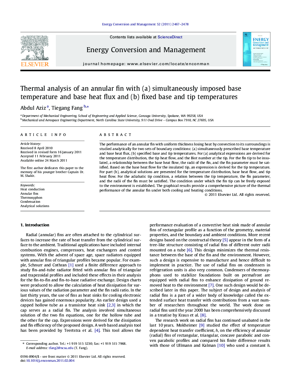 Thermal analysis of an annular fin with (a) simultaneously imposed base temperature and base heat flux and (b) fixed base and tip temperatures