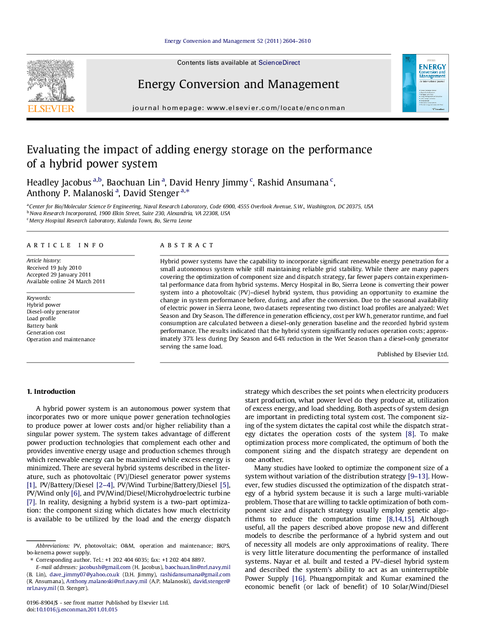 Evaluating the impact of adding energy storage on the performance of a hybrid power system