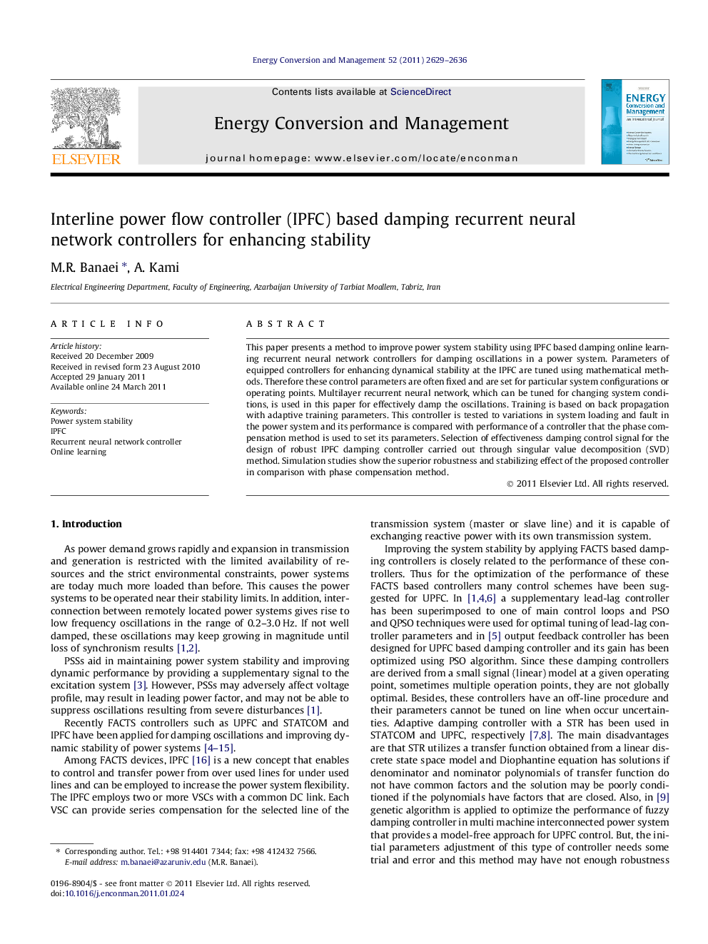 Interline power flow controller (IPFC) based damping recurrent neural network controllers for enhancing stability