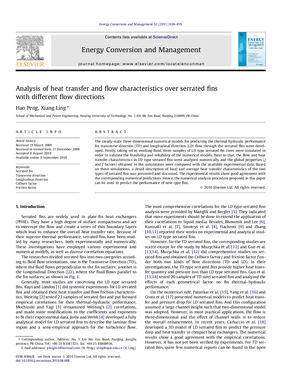 Analysis of heat transfer and flow characteristics over serrated fins with different flow directions