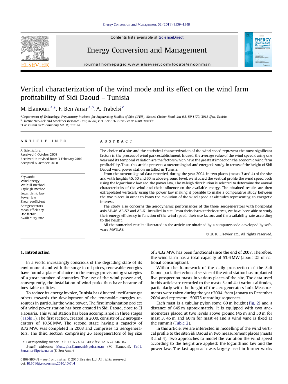 Vertical characterization of the wind mode and its effect on the wind farm profitability of Sidi Daoud – Tunisia