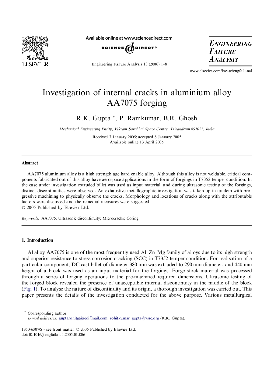 Investigation of internal cracks in aluminium alloy AA7075 forging