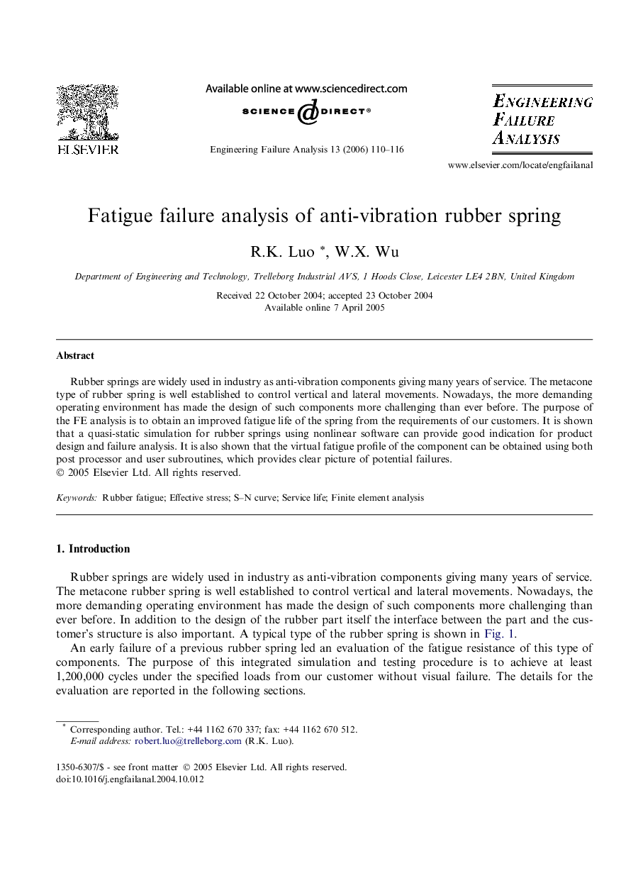 Fatigue failure analysis of anti-vibration rubber spring