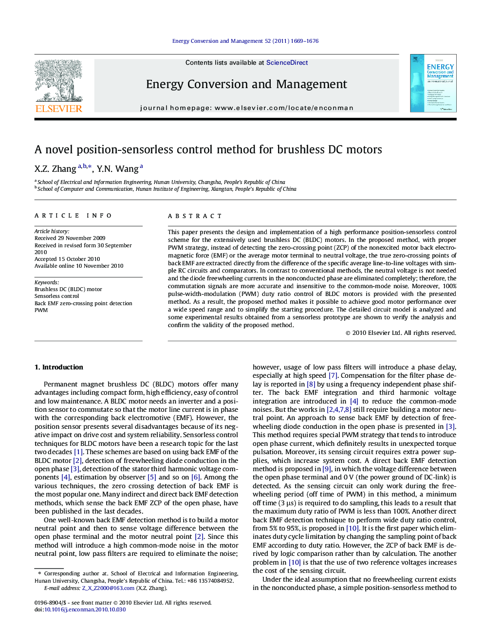 A novel position-sensorless control method for brushless DC motors