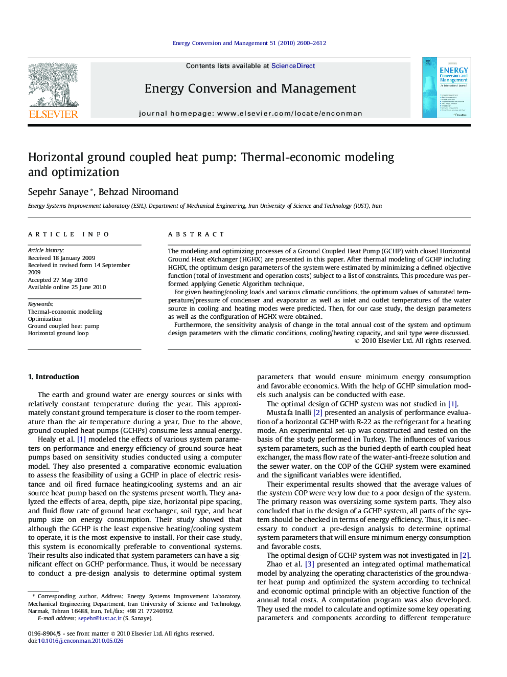 Horizontal ground coupled heat pump: Thermal-economic modeling and optimization