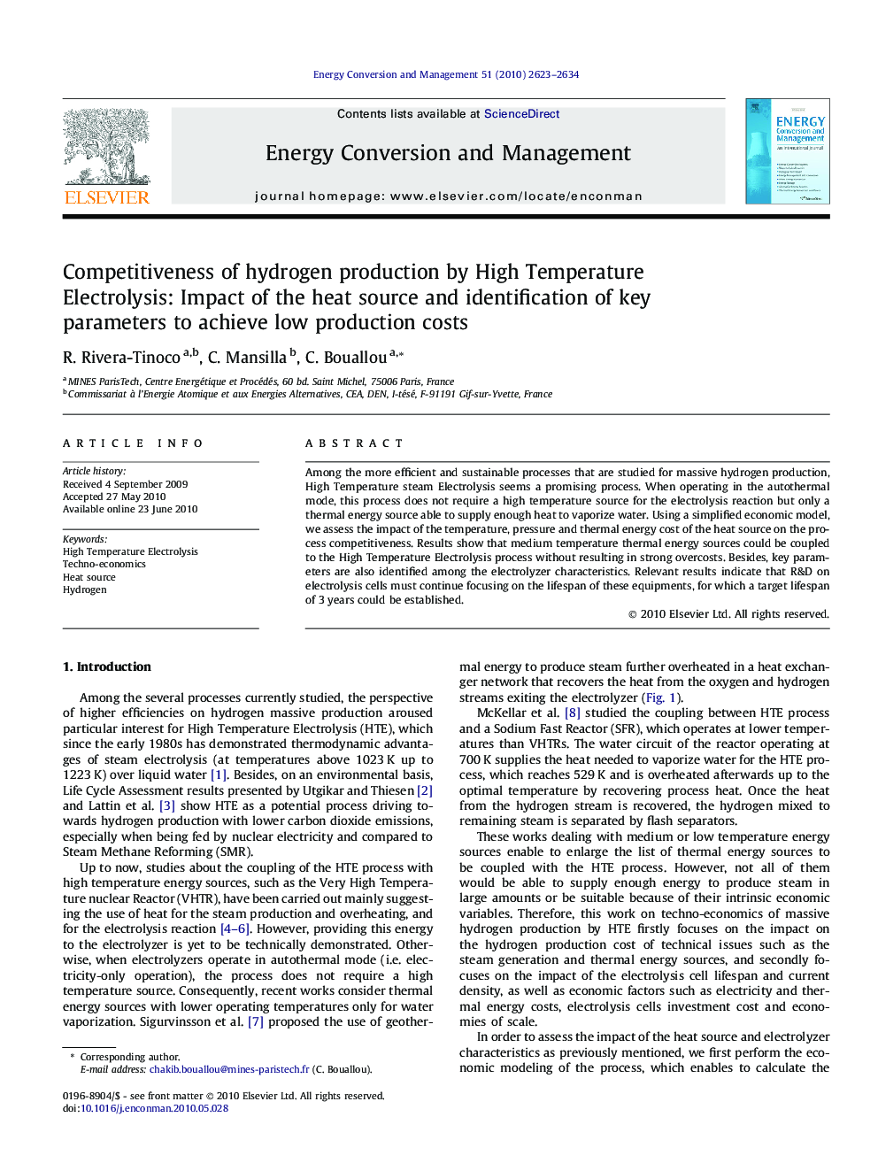 Competitiveness of hydrogen production by High Temperature Electrolysis: Impact of the heat source and identification of key parameters to achieve low production costs