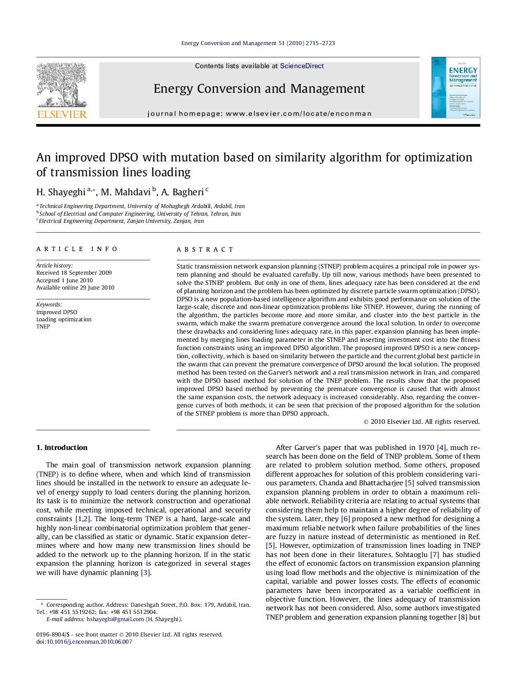 An improved DPSO with mutation based on similarity algorithm for optimization of transmission lines loading