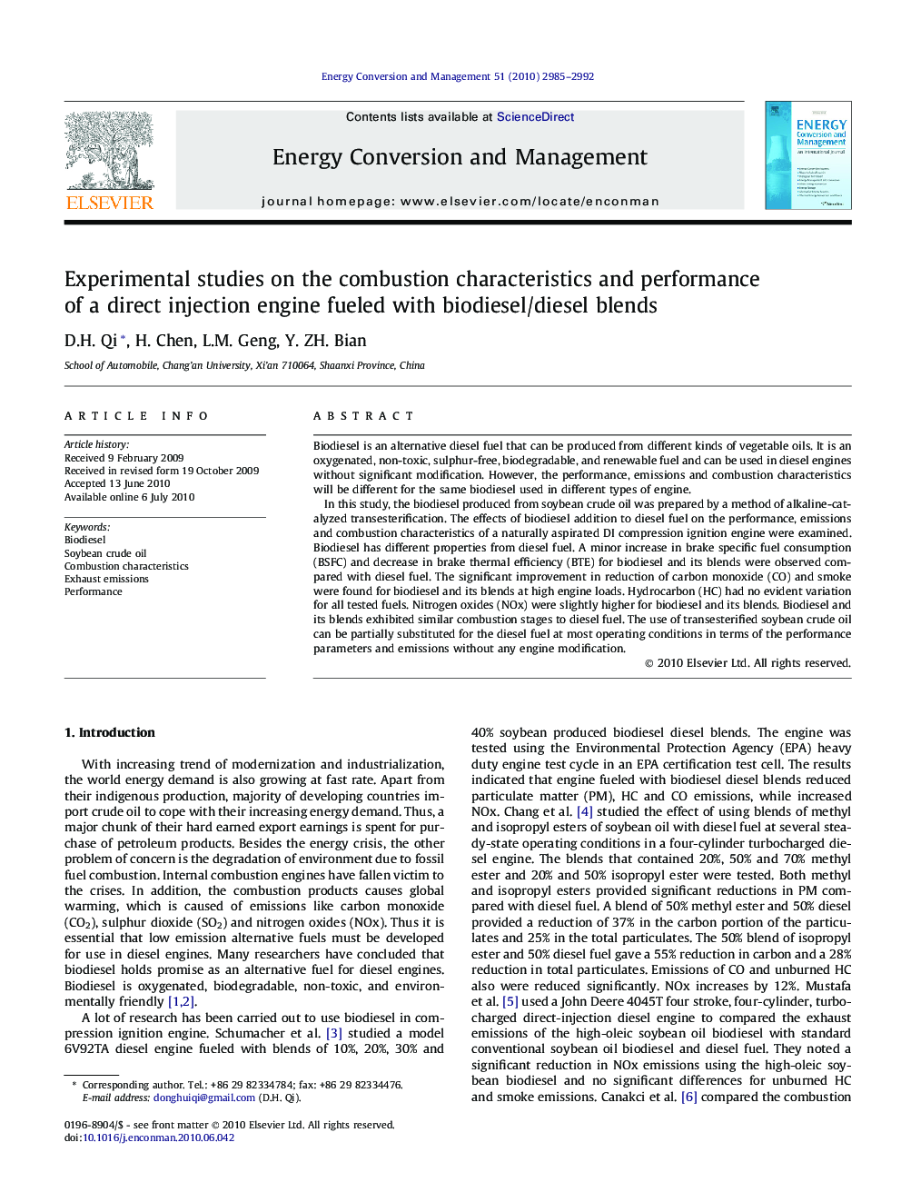 Experimental studies on the combustion characteristics and performance of a direct injection engine fueled with biodiesel/diesel blends