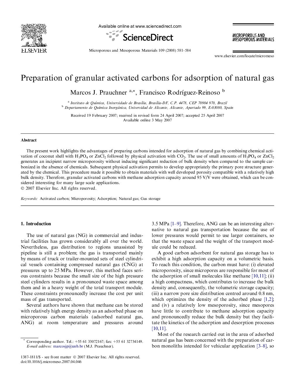 Preparation of granular activated carbons for adsorption of natural gas