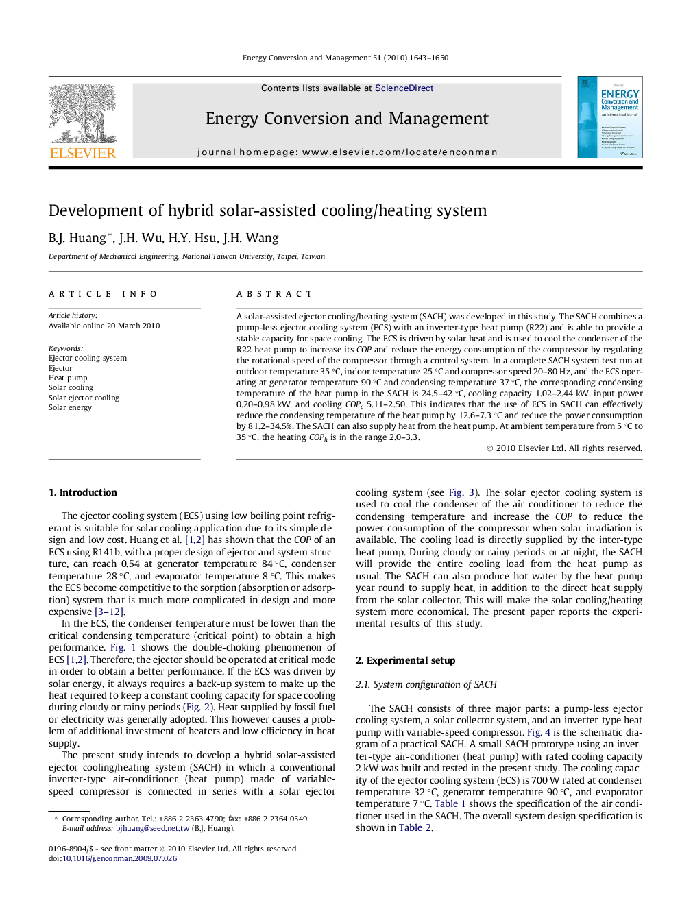 Development of hybrid solar-assisted cooling/heating system