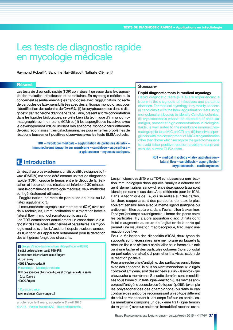 Les tests de diagnostic rapide en mycologie médicale