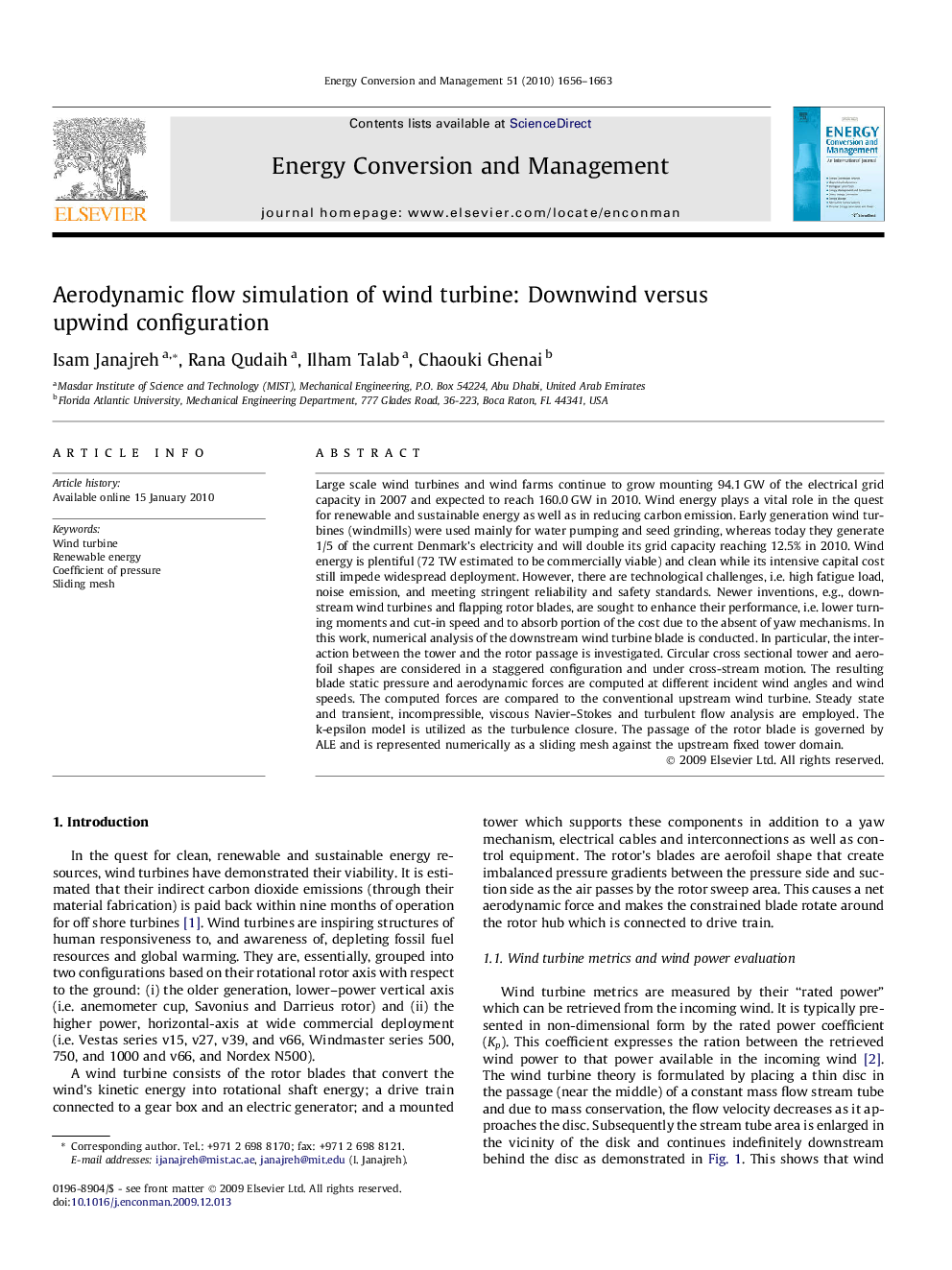 Aerodynamic flow simulation of wind turbine: Downwind versus upwind configuration