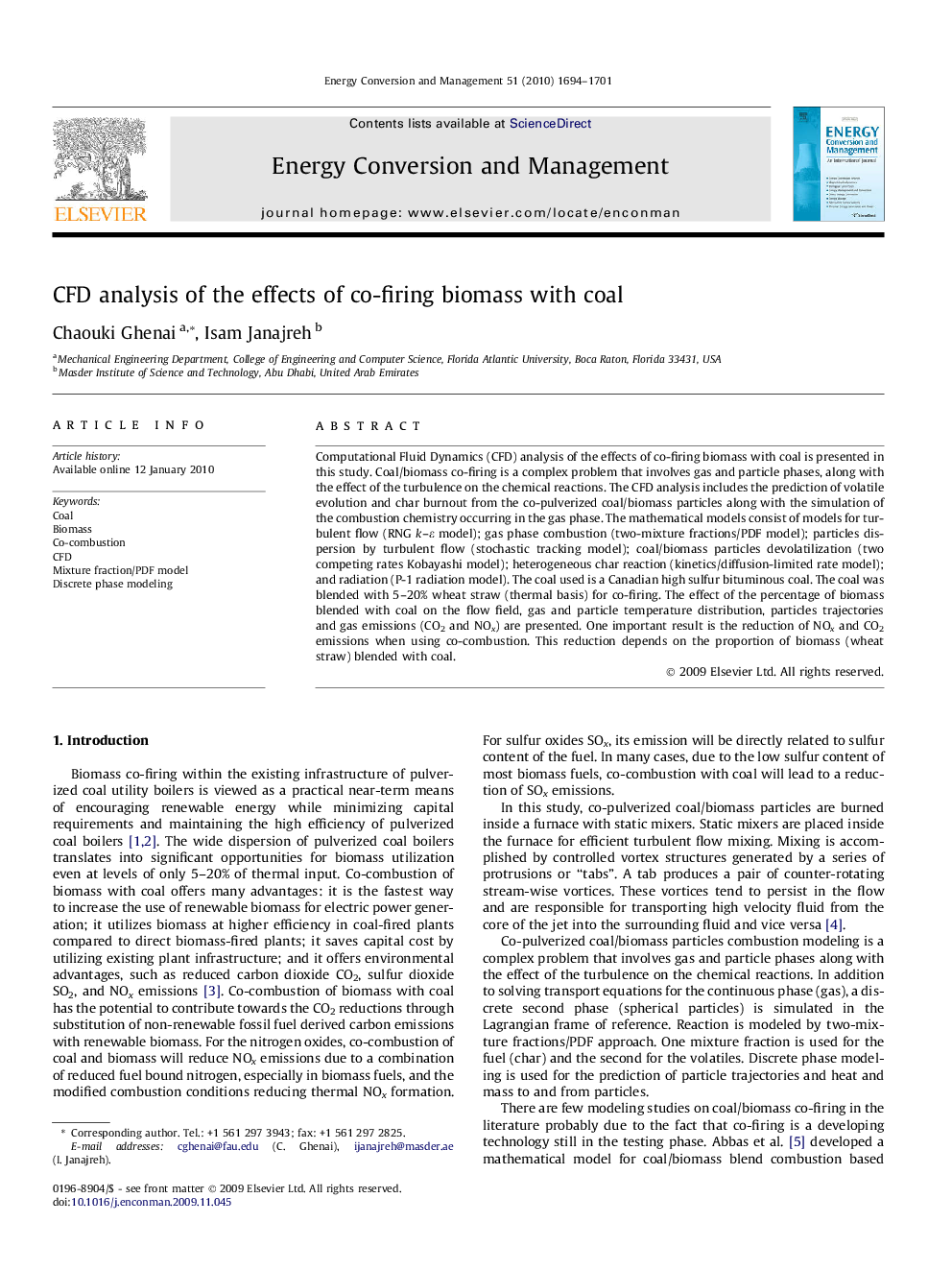 CFD analysis of the effects of co-firing biomass with coal