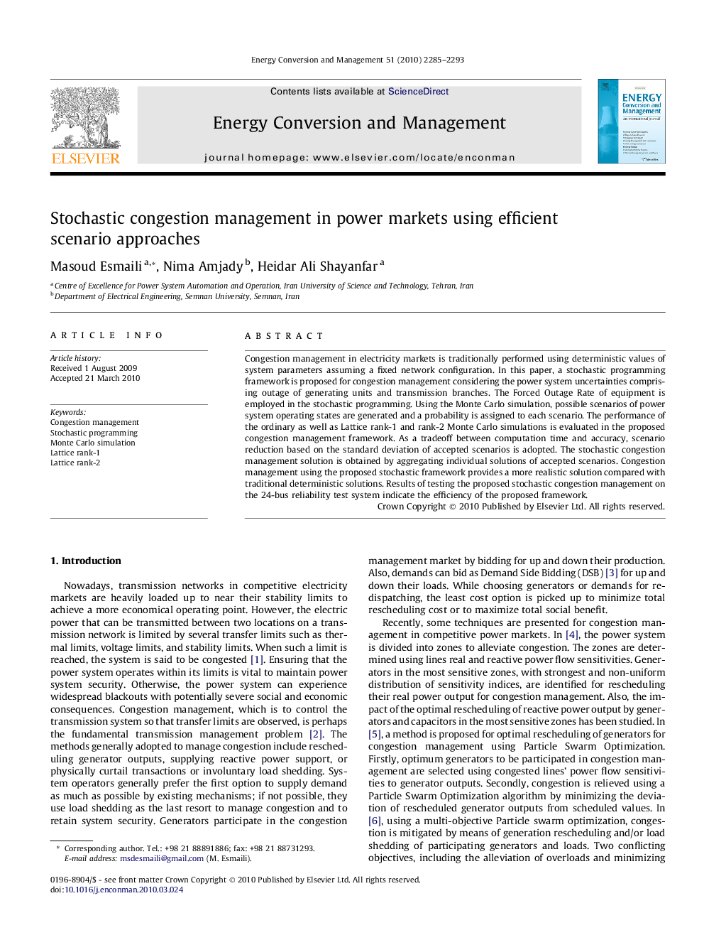 Stochastic congestion management in power markets using efficient scenario approaches