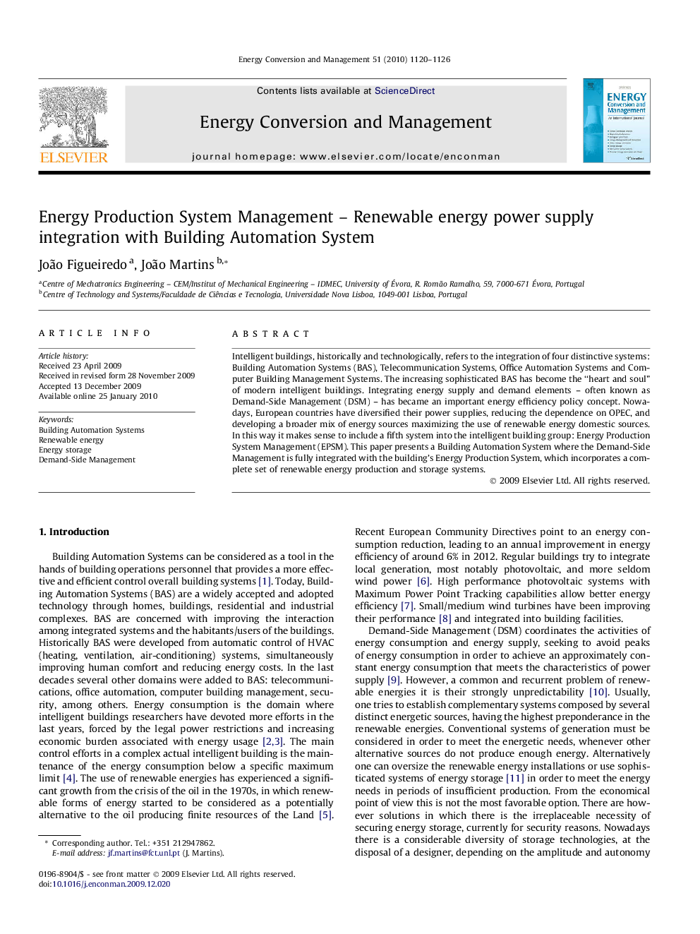 Energy Production System Management – Renewable energy power supply integration with Building Automation System