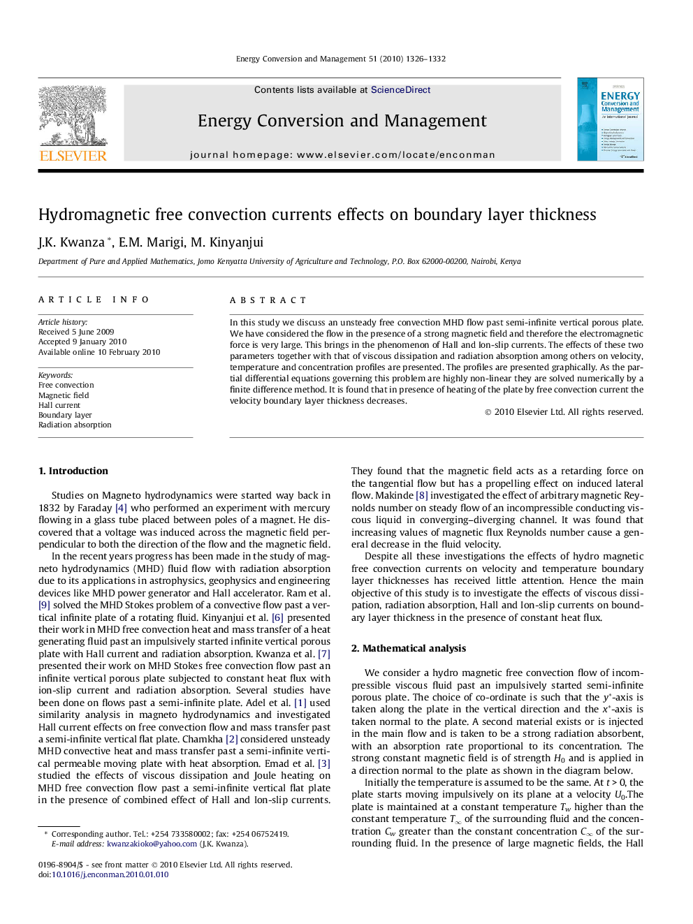 Hydromagnetic free convection currents effects on boundary layer thickness