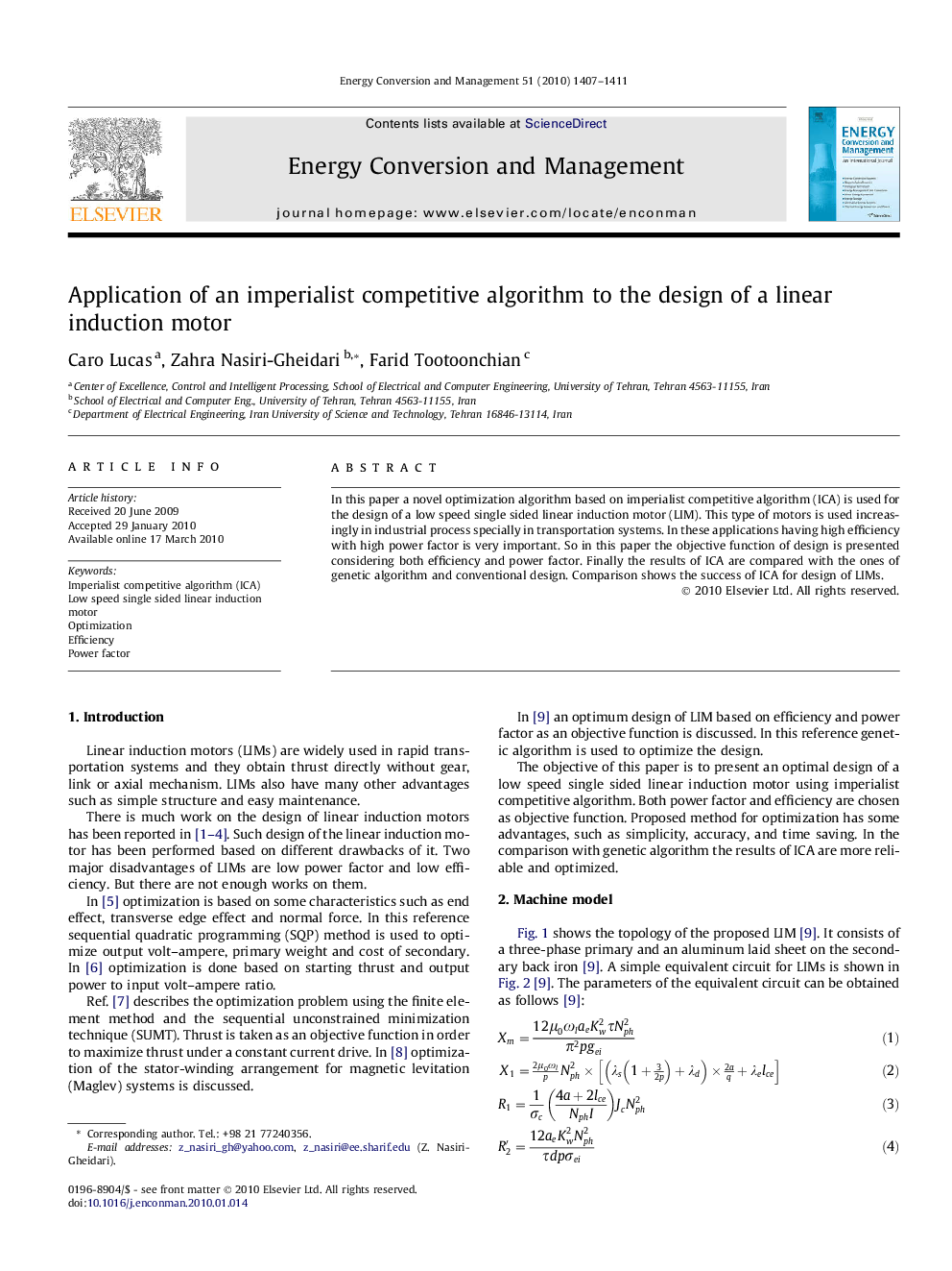 Application of an imperialist competitive algorithm to the design of a linear induction motor