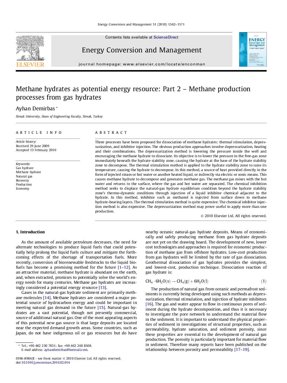 Methane hydrates as potential energy resource: Part 2 – Methane production processes from gas hydrates