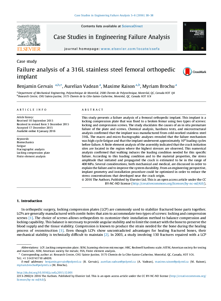 Failure analysis of a 316L stainless steel femoral orthopedic implant