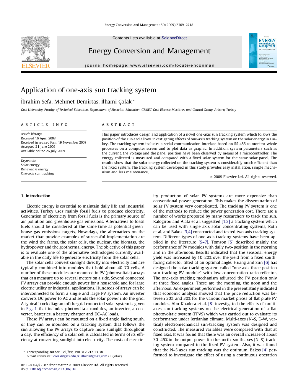 Application of one-axis sun tracking system