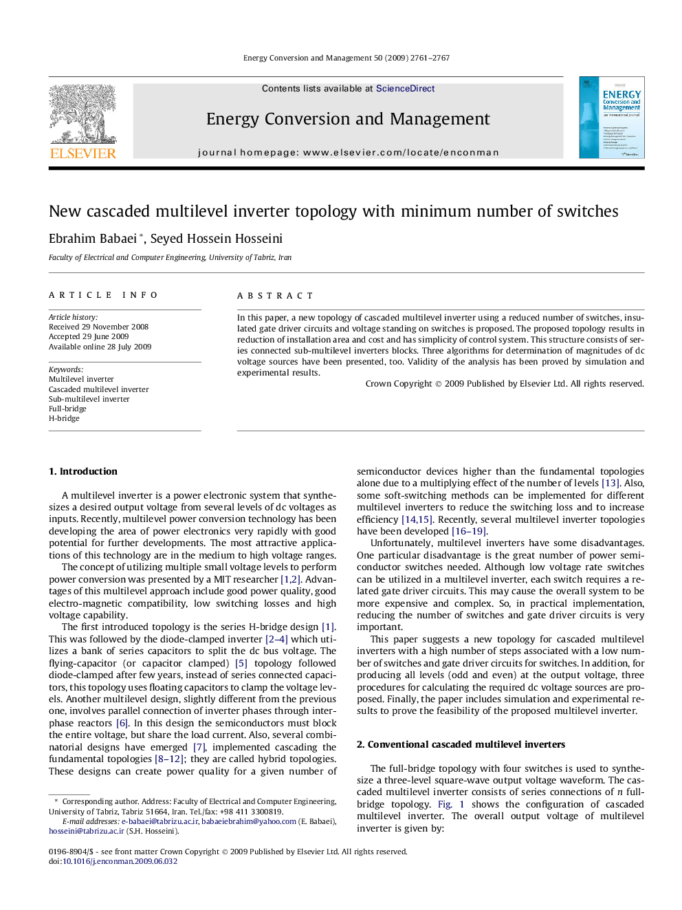 New cascaded multilevel inverter topology with minimum number of switches