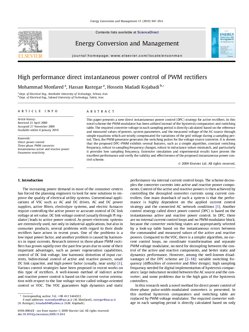 High performance direct instantaneous power control of PWM rectifiers