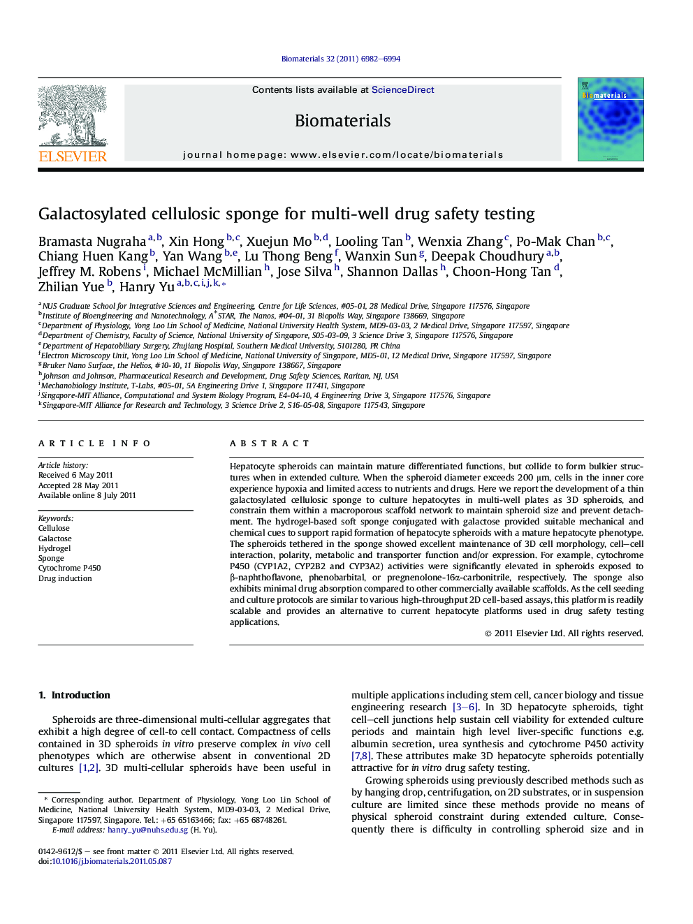 Galactosylated cellulosic sponge for multi-well drug safety testing