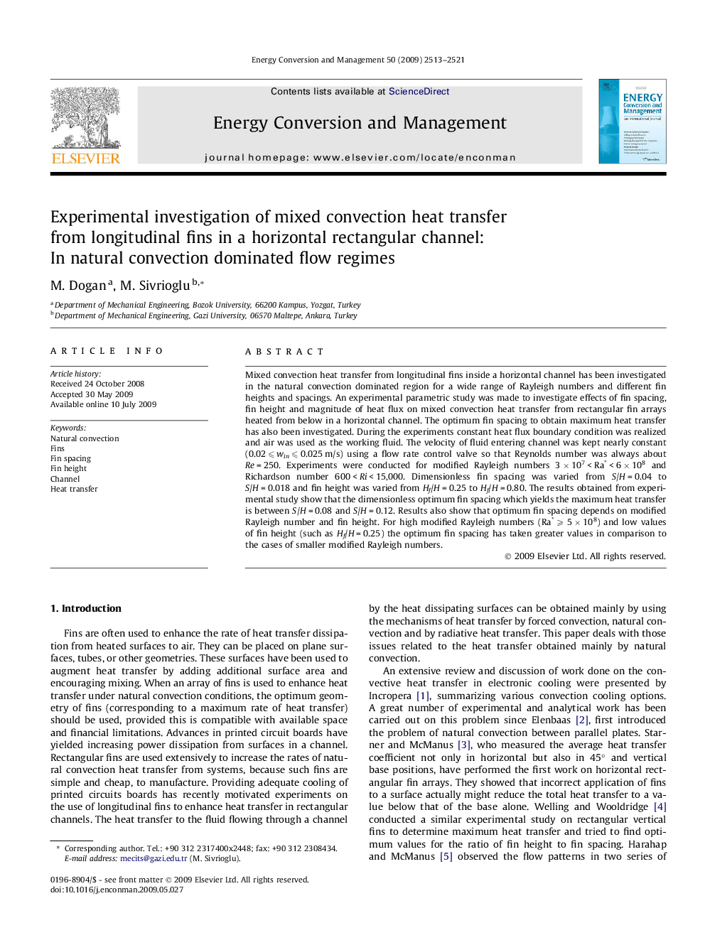 Experimental investigation of mixed convection heat transfer from longitudinal fins in a horizontal rectangular channel: In natural convection dominated flow regimes