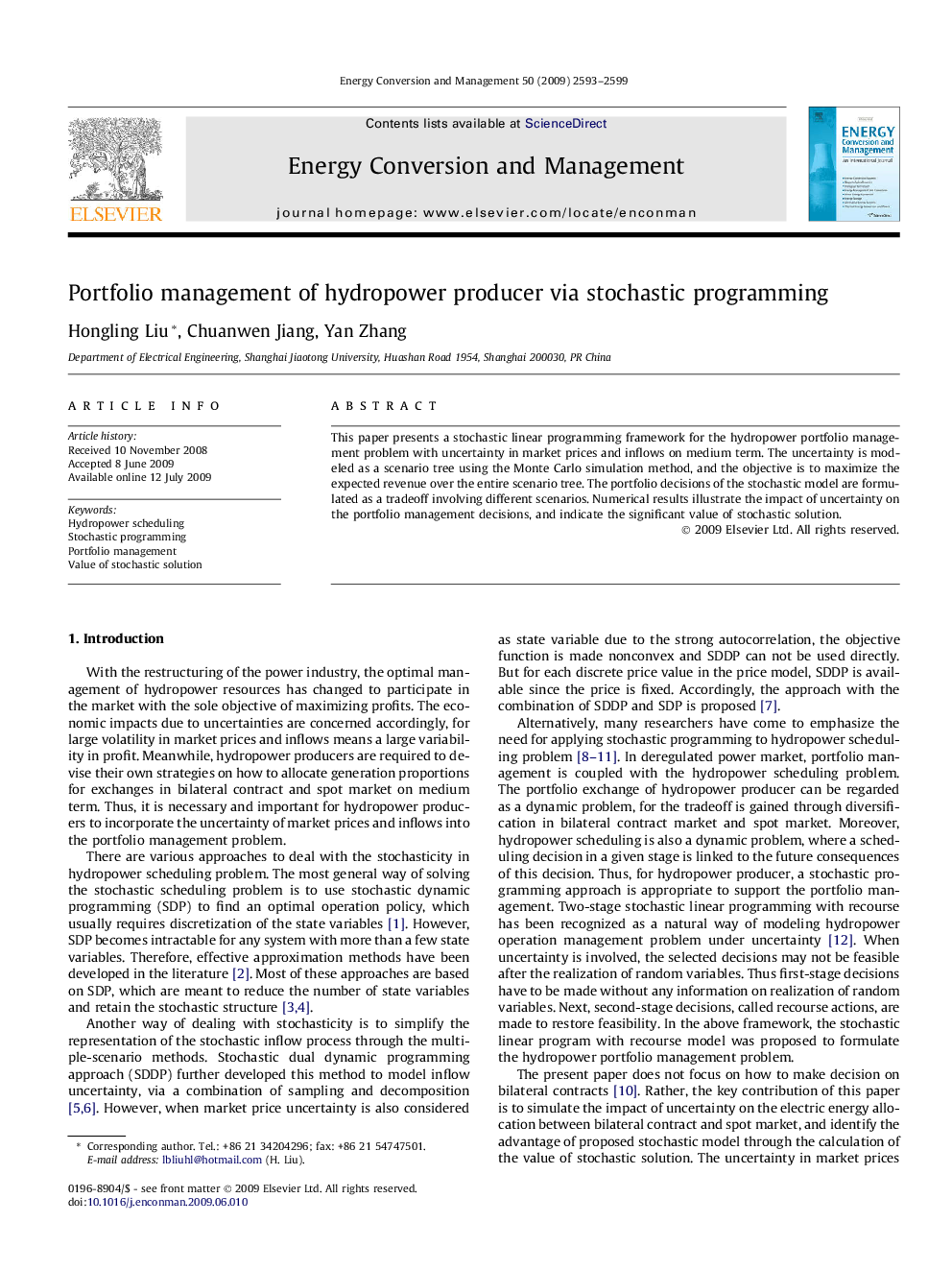 Portfolio management of hydropower producer via stochastic programming