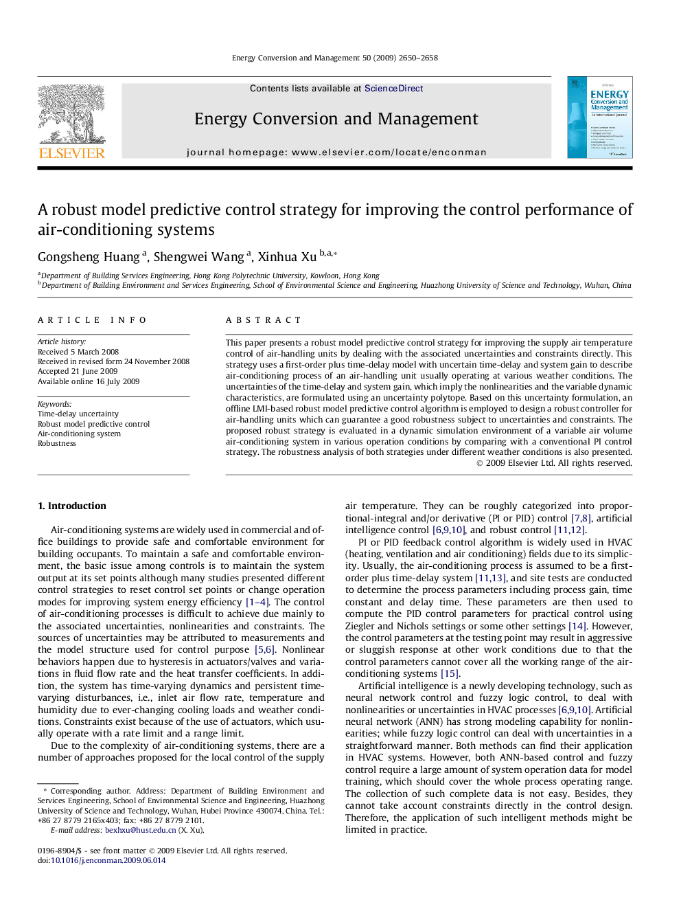 A robust model predictive control strategy for improving the control performance of air-conditioning systems