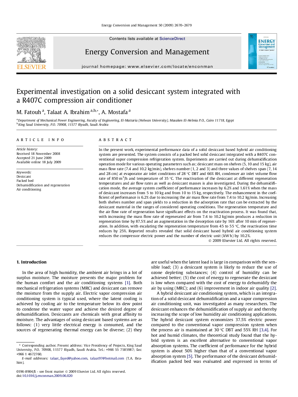 Experimental investigation on a solid desiccant system integrated with a R407C compression air conditioner