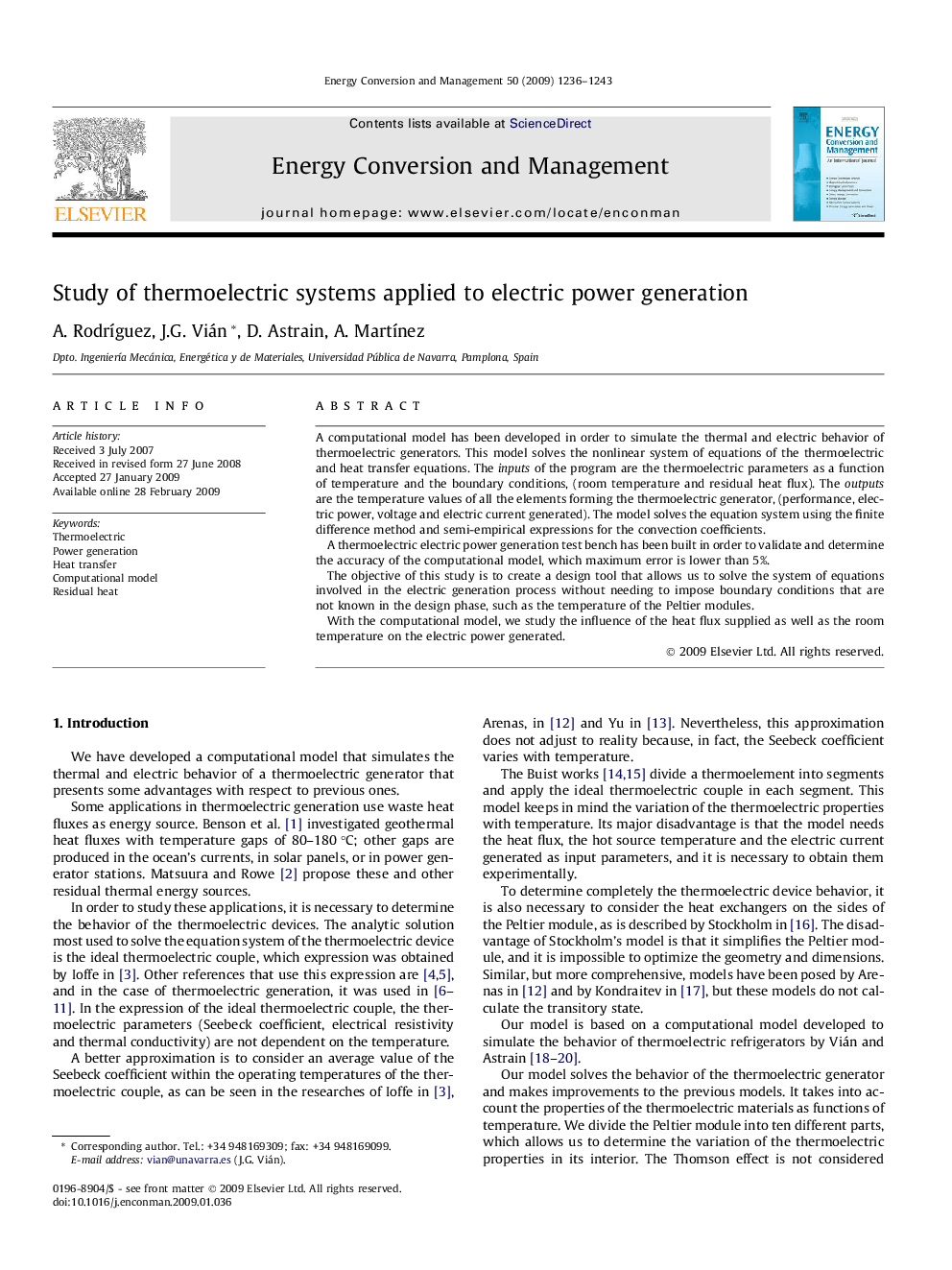 Study of thermoelectric systems applied to electric power generation