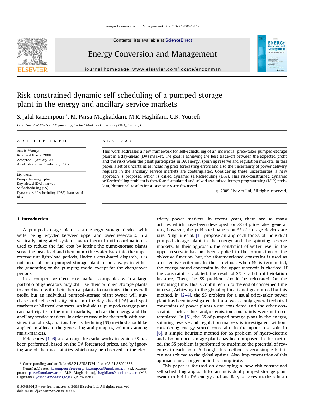 Risk-constrained dynamic self-scheduling of a pumped-storage plant in the energy and ancillary service markets