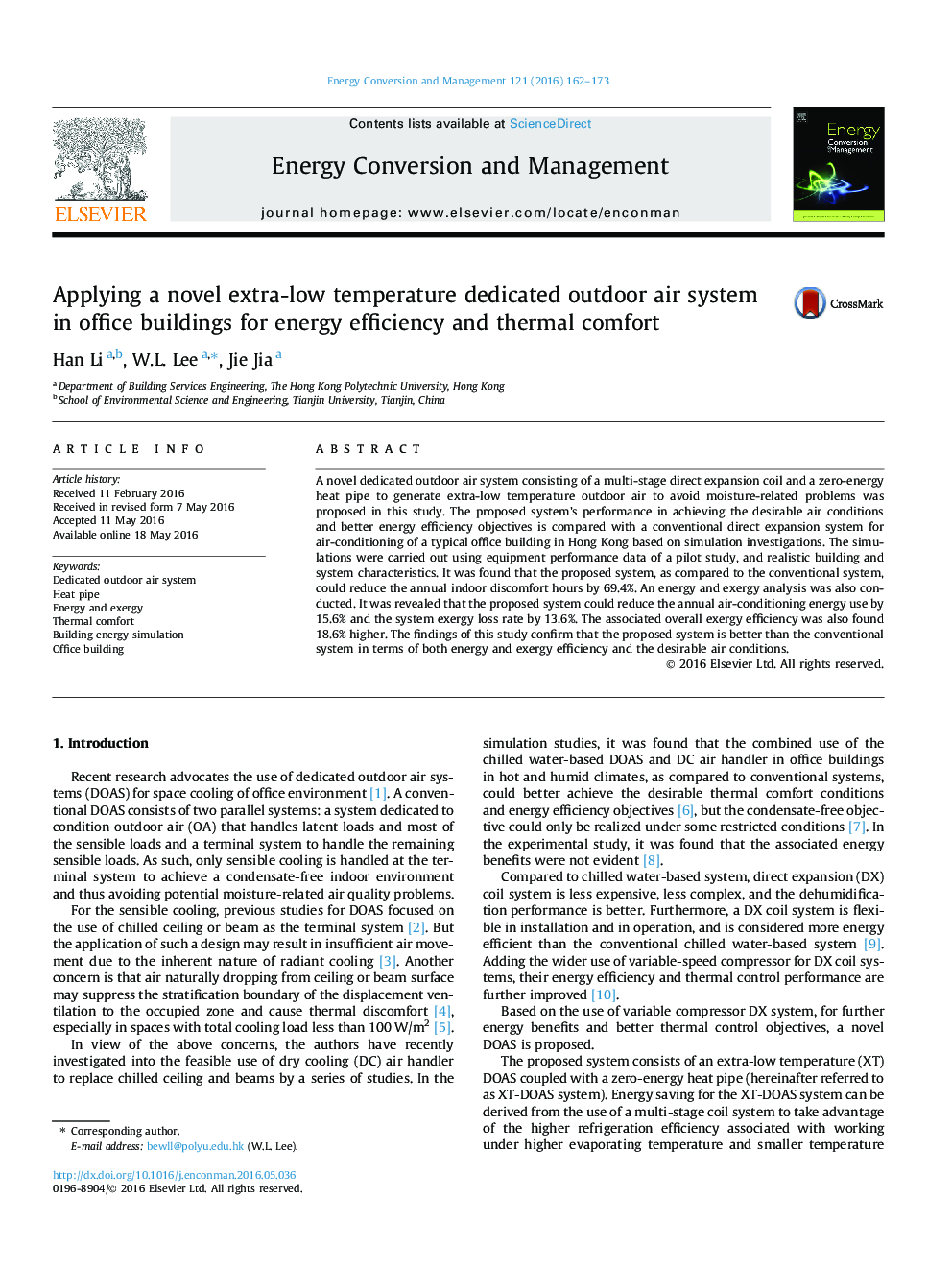 Applying a novel extra-low temperature dedicated outdoor air system in office buildings for energy efficiency and thermal comfort