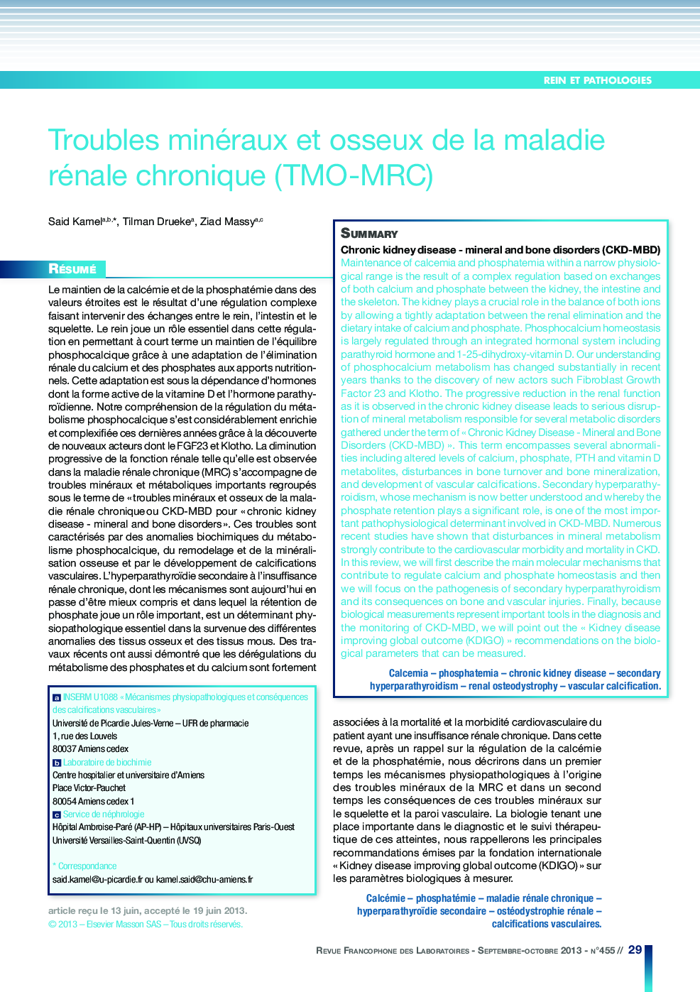 Troubles minéraux et osseux de la maladie rénale chronique (TMO-MRC)