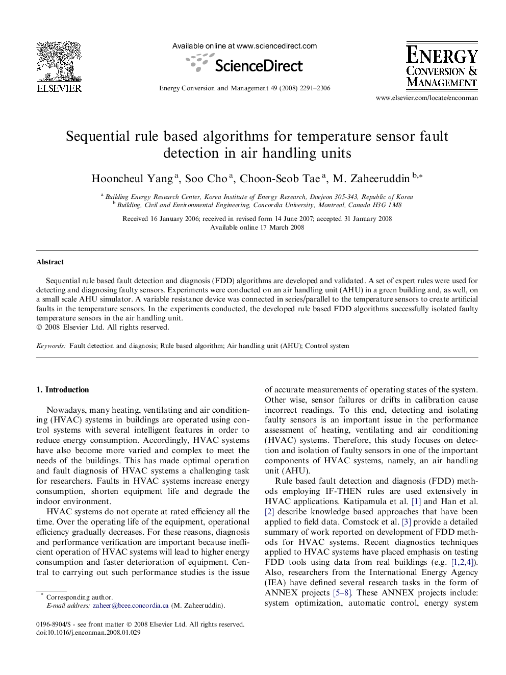 Sequential rule based algorithms for temperature sensor fault detection in air handling units