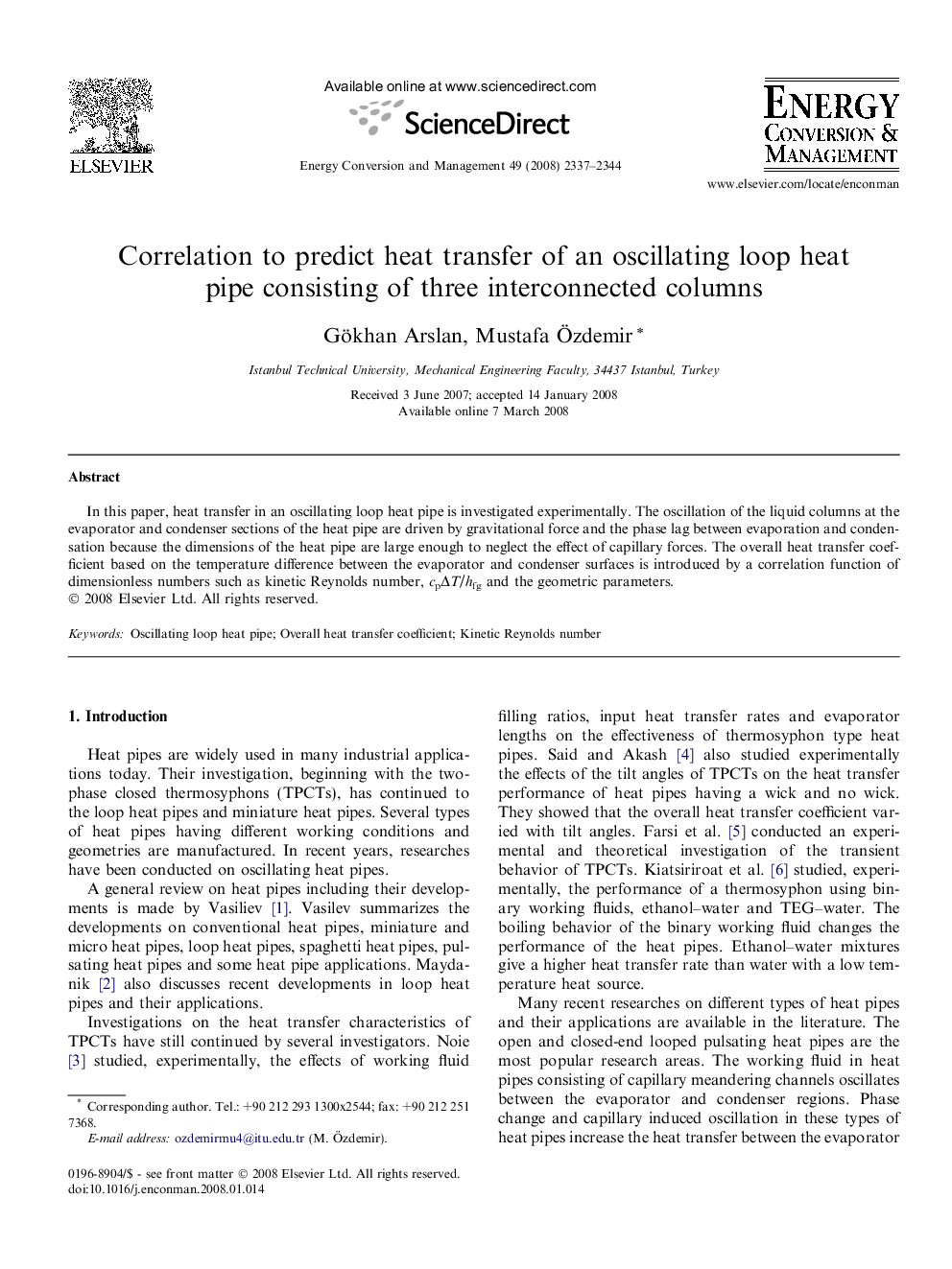 Correlation to predict heat transfer of an oscillating loop heat pipe consisting of three interconnected columns