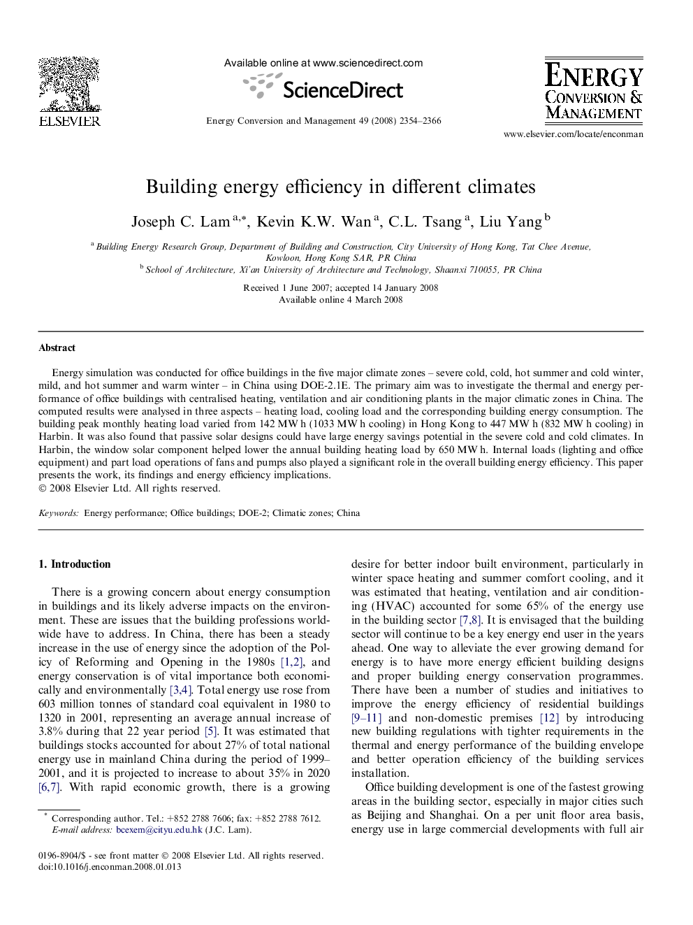 Building energy efficiency in different climates