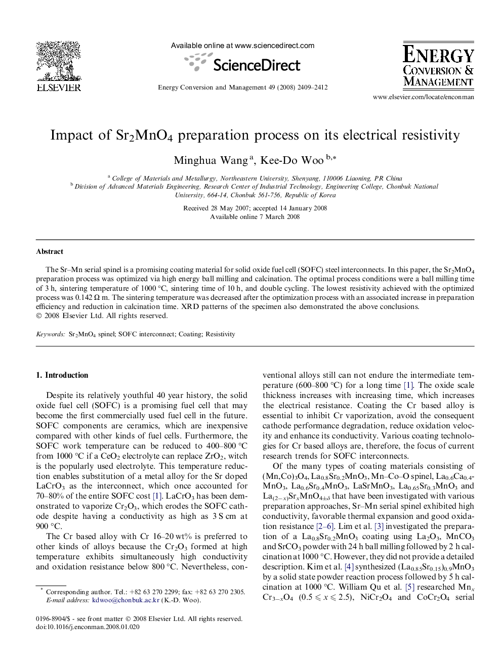 Impact of Sr2MnO4 preparation process on its electrical resistivity