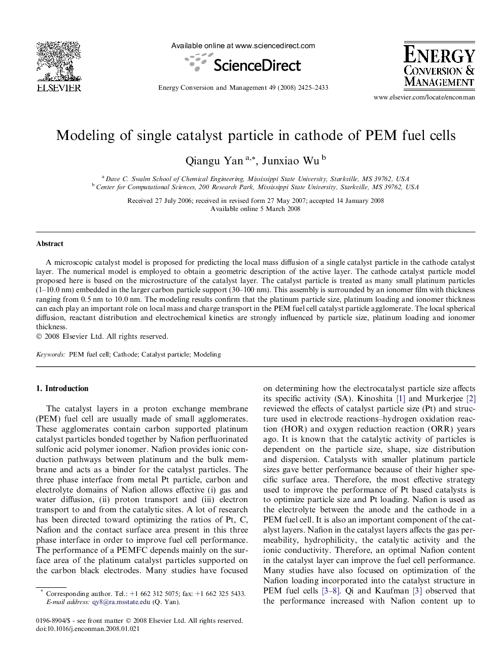 Modeling of single catalyst particle in cathode of PEM fuel cells