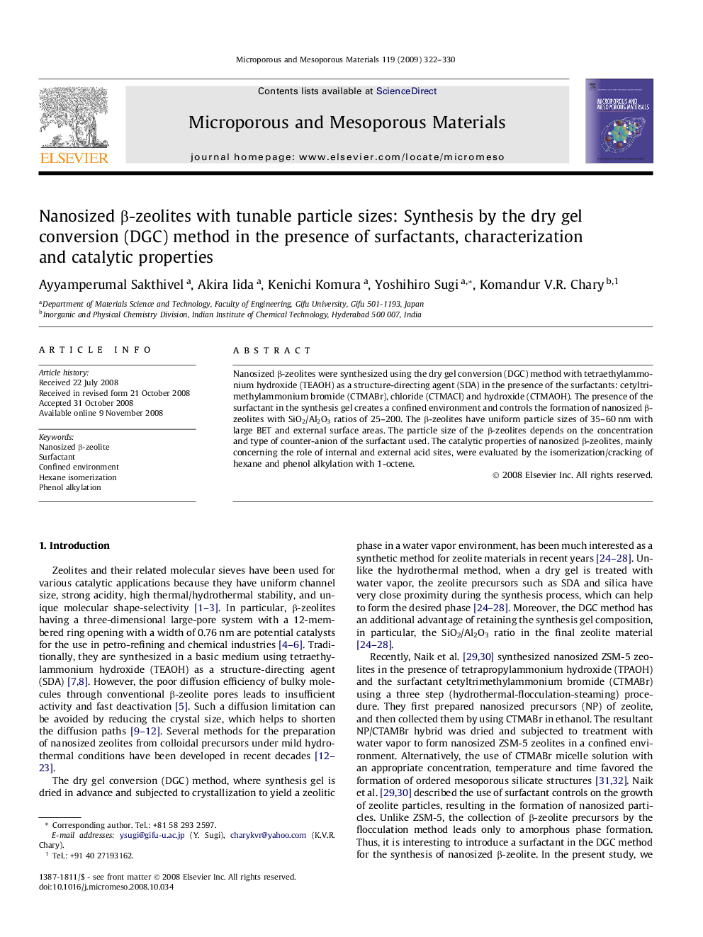 Nanosized β-zeolites with tunable particle sizes: Synthesis by the dry gel conversion (DGC) method in the presence of surfactants, characterization and catalytic properties