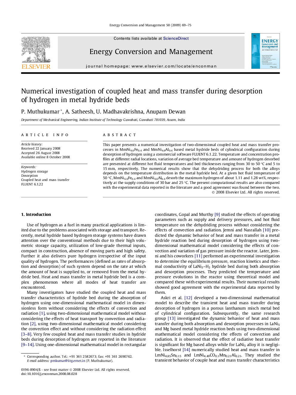 Numerical investigation of coupled heat and mass transfer during desorption of hydrogen in metal hydride beds