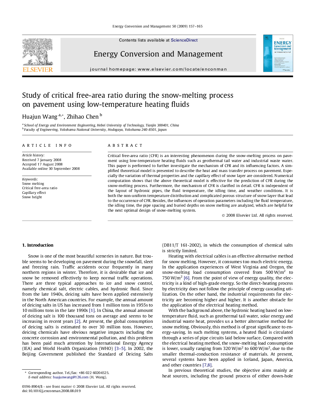 Study of critical free-area ratio during the snow-melting process on pavement using low-temperature heating fluids