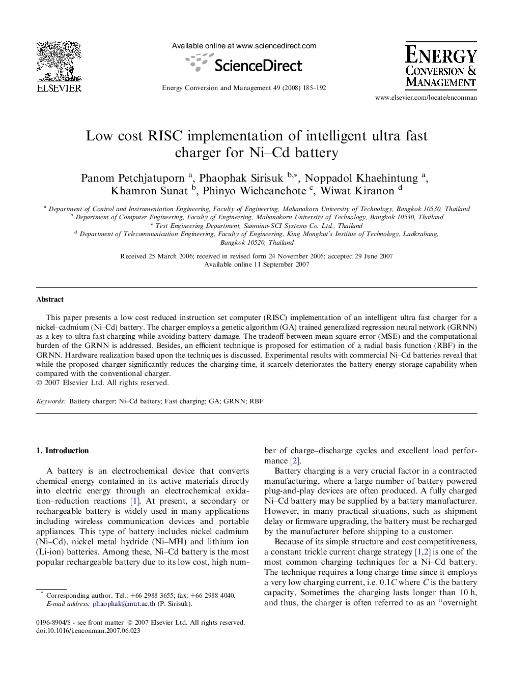 Low cost RISC implementation of intelligent ultra fast charger for Ni–Cd battery